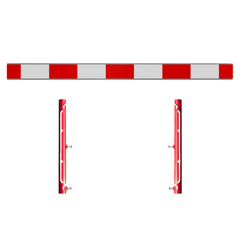 Waarschuwingsbalk voor bouwhekken in wit-rood met bevestigingssteunen