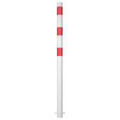 Witte parkeerpaal Ø60 mm met drie rode reflecterende banden, voor betonverankering.