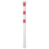 Witte en rode parkeerpaal Ø60 mm voor betonverankering, met twee kettingogen.