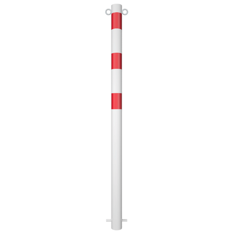 Witte en rode parkeerpaal Ø60 mm voor betonverankering, met twee kettingogen.