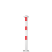 Witte en rode parkeerpaal Ø60 mm met voetplaat en twee kettingogen.