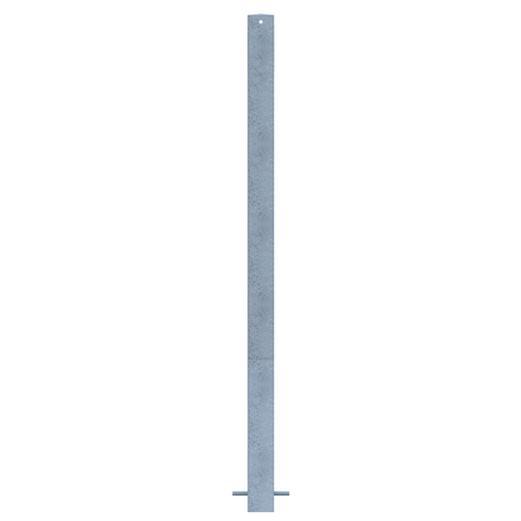 Verzinkt stalen parkeerpaal 70x70 mm voor betonverankering, met bevestigingsgat bovenaan.