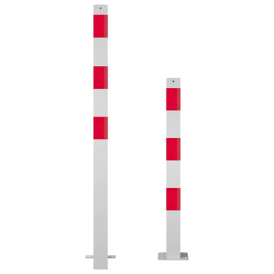 Witte en rood gestreepte parkeerpalen, 70x70 mm, voor beton of voetplaat.