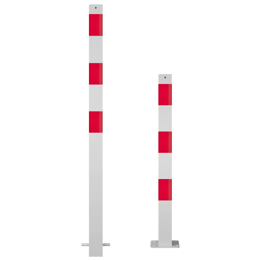 Parkeerpaal 70x70 mm | Wit-rood | Voor verankering in beton of op voetplaat