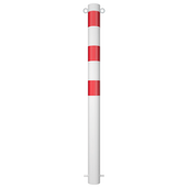 Witte en rood gestreepte parkeerpaal Ø89 mm voor betonverankering, met twee kettingogen.