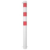 Witte en rood gestreepte parkeerpaal Ø89 mm met kettingoog, voor betonverankering.