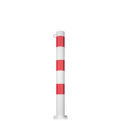 Witte en rode parkeerpaal Ø89 mm met voetplaat en 1 kettingoog.