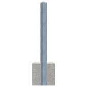 Verzinkt stalen parkeerpaal, 102 mm diameter, met robuuste betonvoet op witte achtergrond.