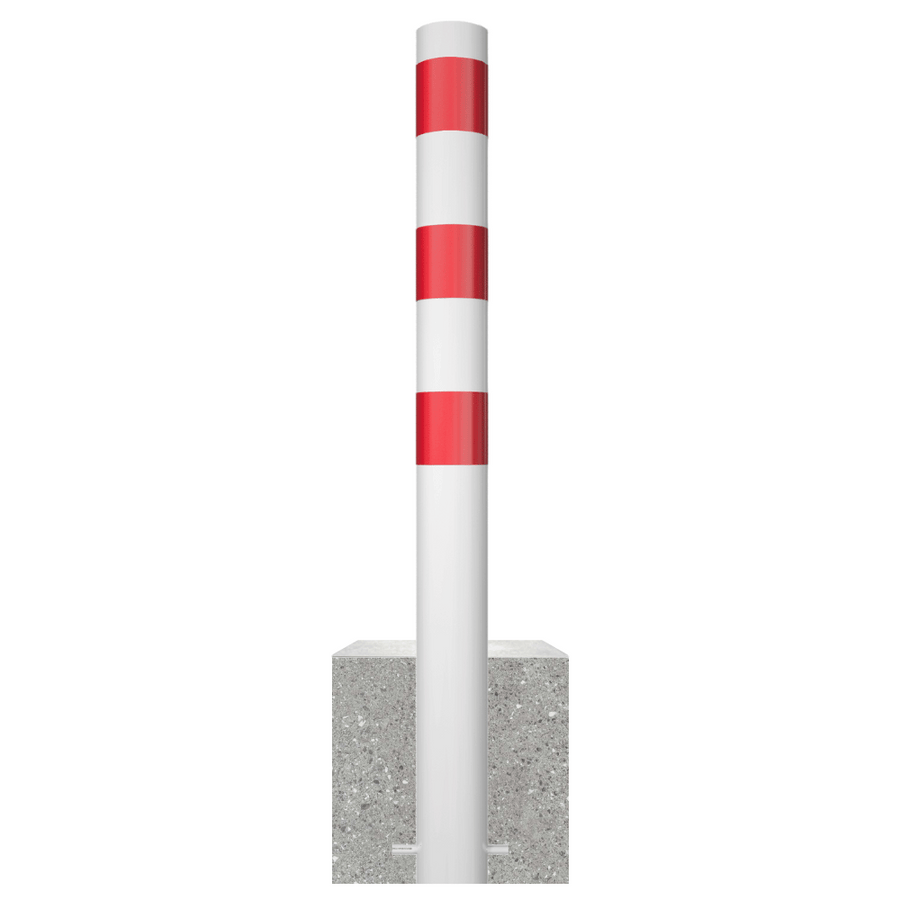 Parkeerpaal met betonvoet | Wit-rood | Ø60 - 102 mm