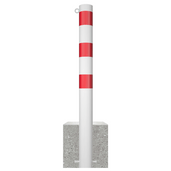 Witte en rode parkeerpaal met betonvoet, Ø102 mm, inclusief 1 kettingoog.