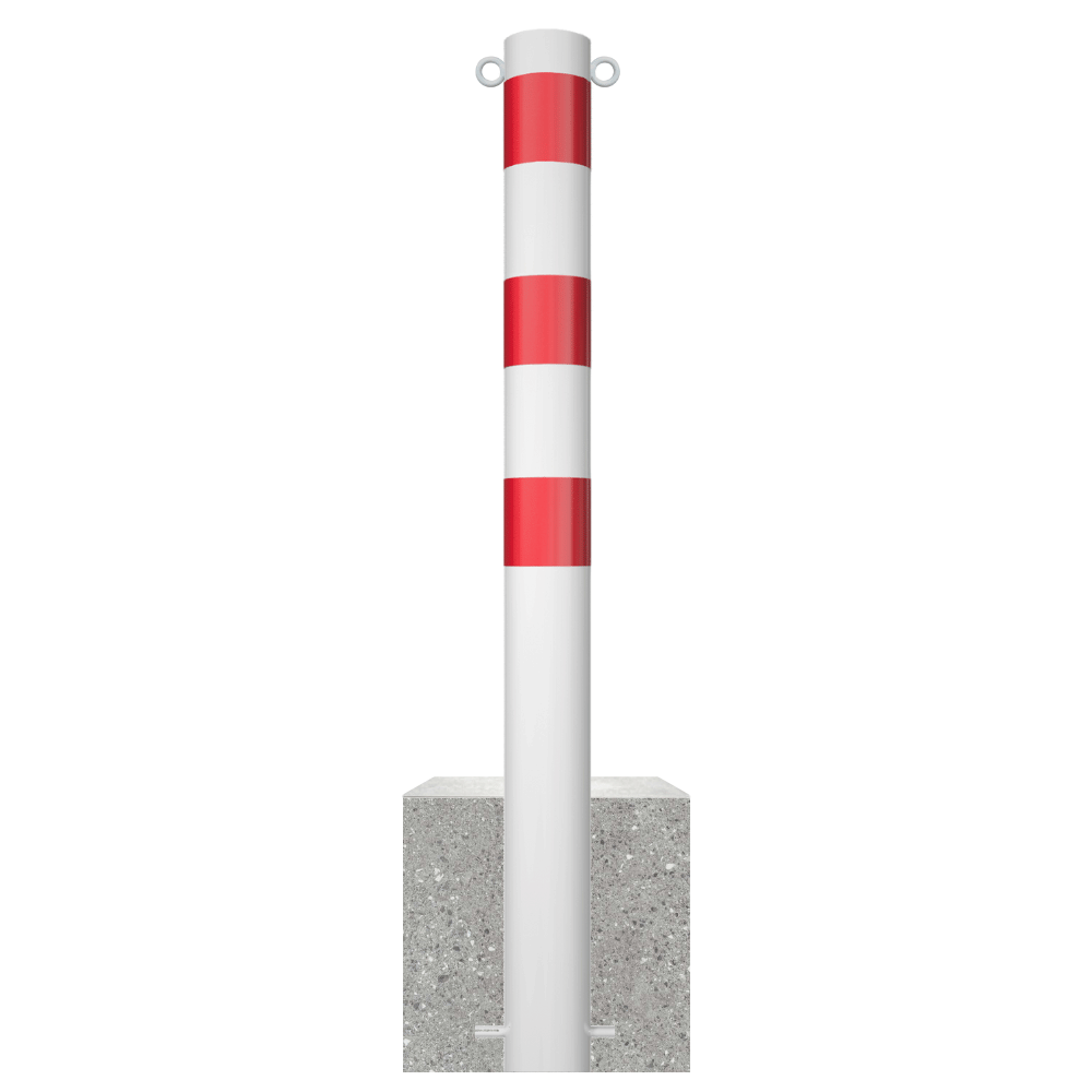 Parkeerpaal met betonvoet | Wit-rood | Ø60 - 102 mm
