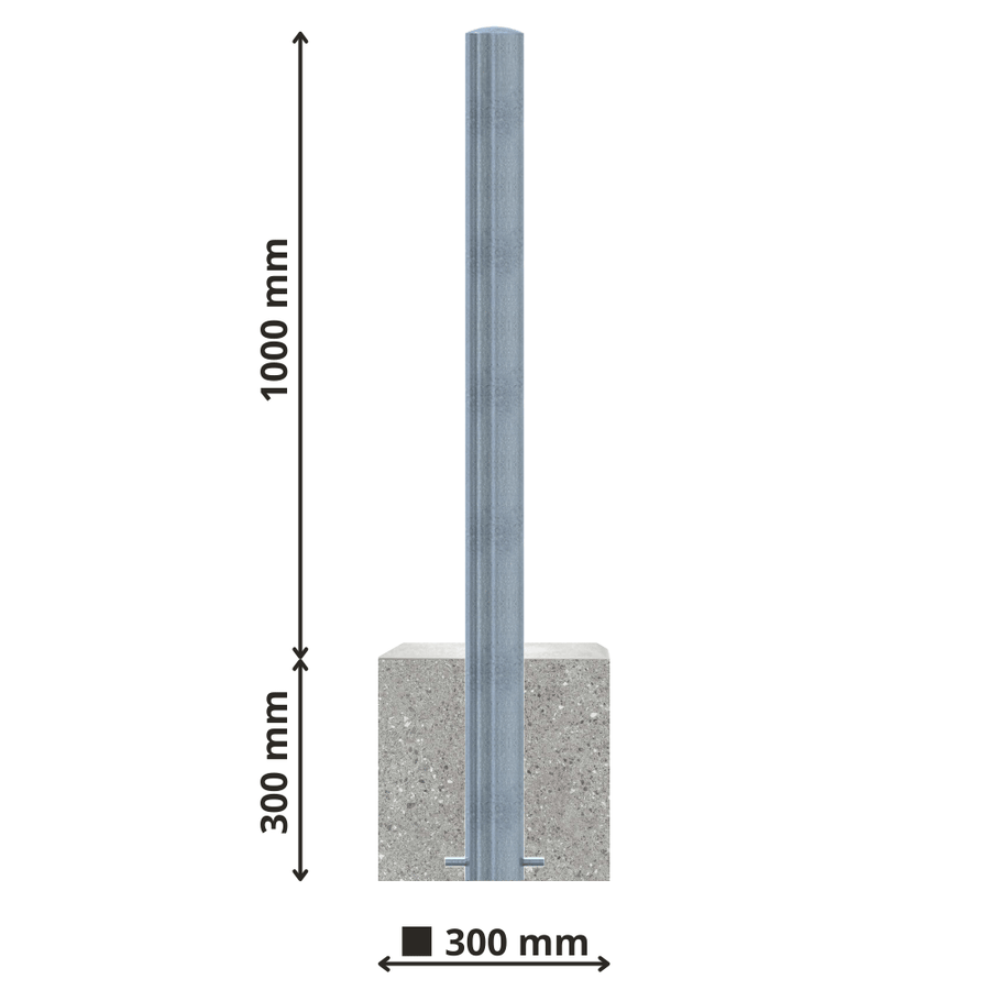 Parkeerpaal met betonvoet | Verzinkt staal | Ø60 - 102 mm