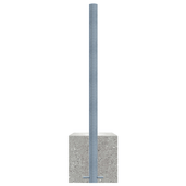 Verzinkte stalen parkeerpaal (Ø60 mm) met betonvoet, voor duurzame buitenbevestiging.