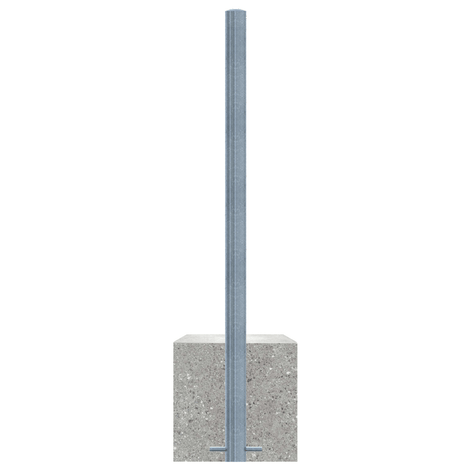 Verzinkte stalen parkeerpaal (Ø60 mm) met betonvoet, voor duurzame buitenbevestiging.