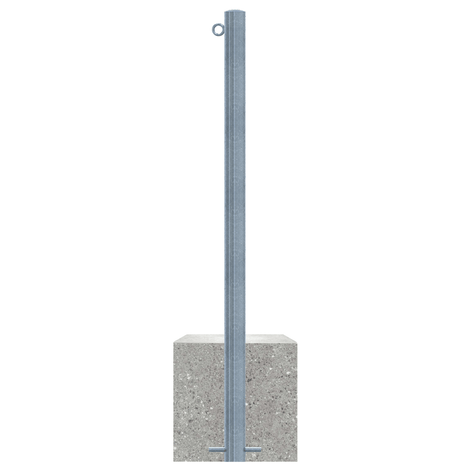 Verzinkt stalen parkeerpaal (Ø60 mm) met betonvoet en 1 kettingoog.