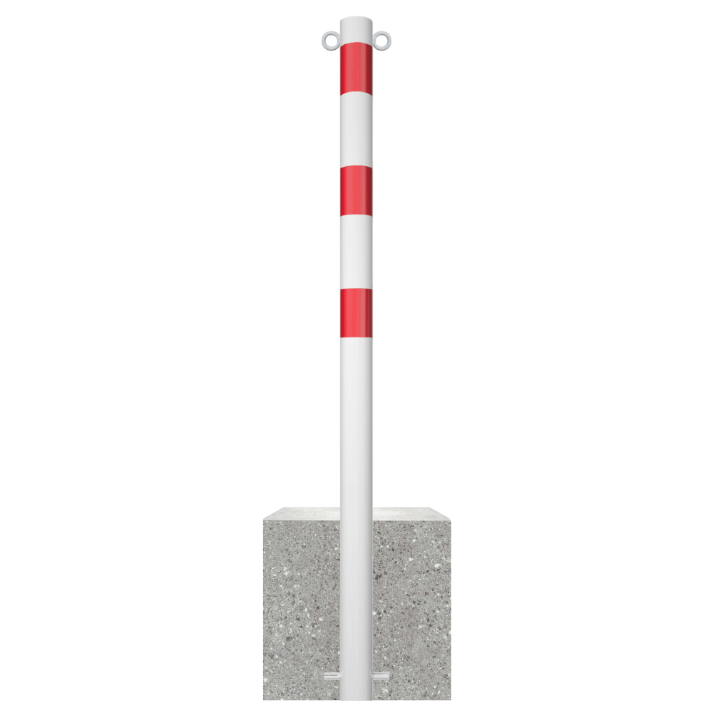 Parkeerpaal met betonvoet | Wit-rood | Ø60 - 102 mm