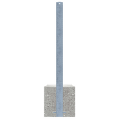 Verzinkt stalen parkeerpaal met betonvoet, 70x70 mm, voor professionele terreinbeveiliging.