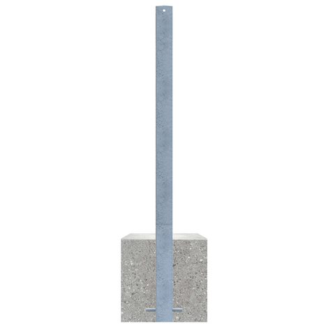 Verzinkt stalen parkeerpaal met betonvoet, 70x70 mm, voor professionele terreinbeveiliging.