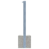 Verzinkt stalen parkeerpaal, 70x70 mm, met betonvoet en 1 kettingoog.