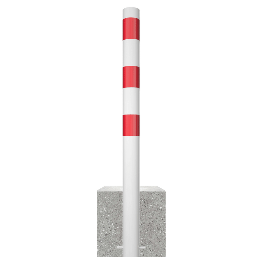 Parkeerpaal met betonvoet | Wit-rood | Ø60 - 102 mm