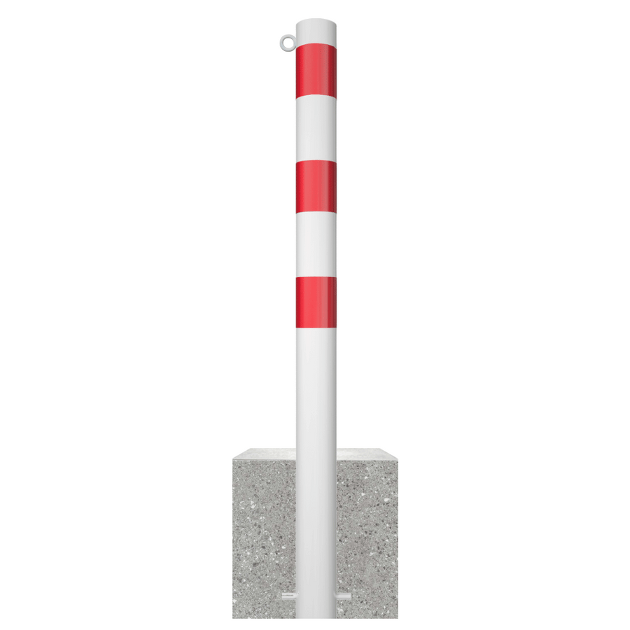Parkeerpaal met betonvoet | Wit-rood | Ø60 - 102 mm