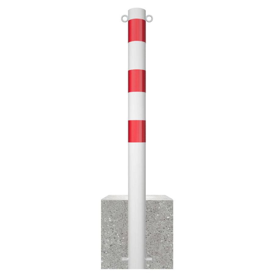 Parkeerpaal met betonvoet | Wit-rood | Ø60 - 102 mm